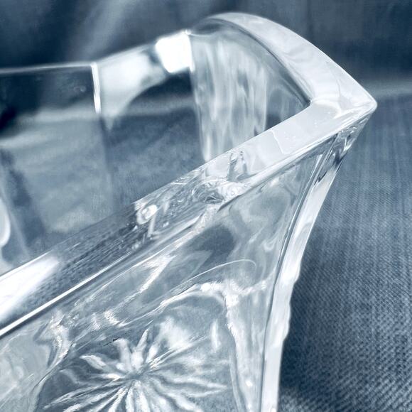 Bowl Vase Lead Crystal Frosted Tulips Art Glass Boho Clear Home Decor VTG Glam - Picture 6 of 11